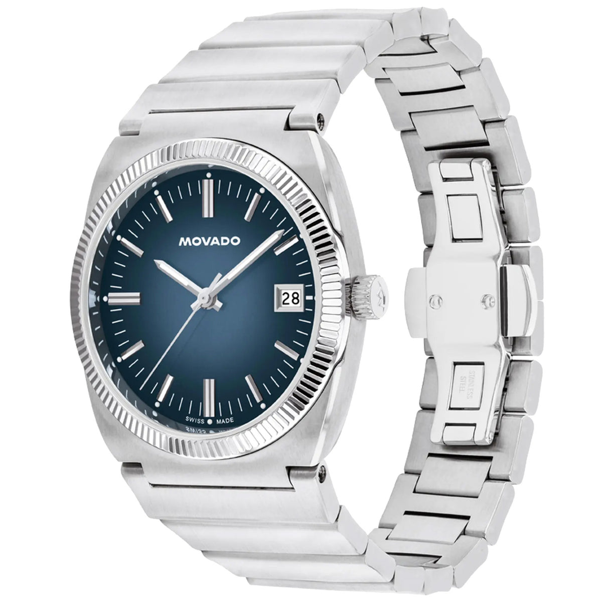 Movado - Heritage Series Ondoplan 36 mm Blue Dial Fluted Bezel