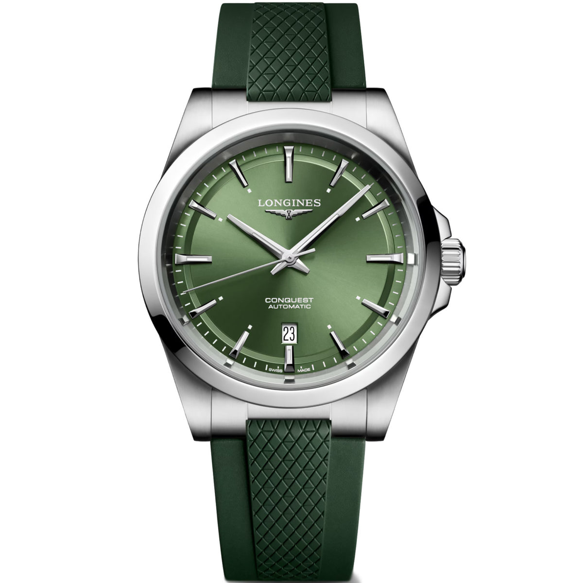 Longines - Conquest 41 mm Green Dial Steel Rubber Strap