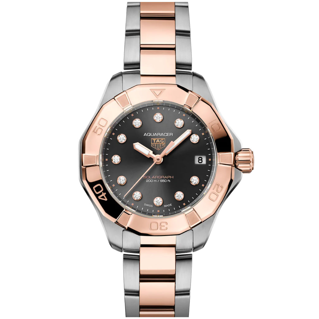 TAG Heuer - Aquaracer 34 mm Solargraph Diamond Dial Rose Gold Women's - WBP1324.BB0005