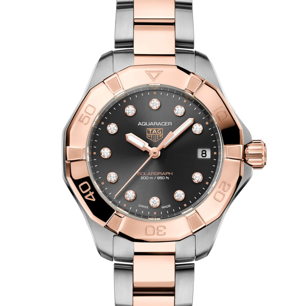 TAG Heuer - Aquaracer 34 mm Solargraph Diamond Dial Rose Gold Women's - WBP1324.BB0005
