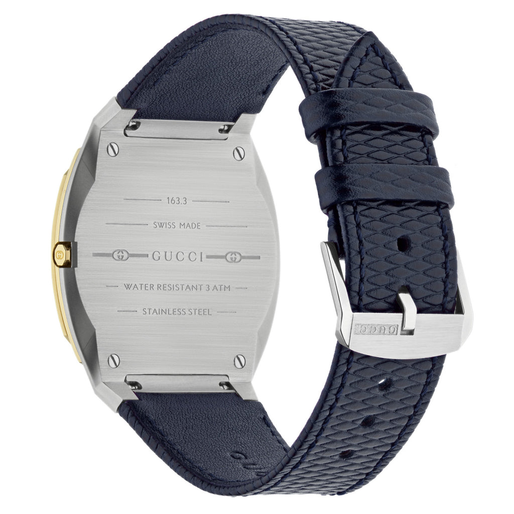 GUCCI 25H 38 mm 18k Gold Plated Bezel Steel Case Leather Strap - YA163418