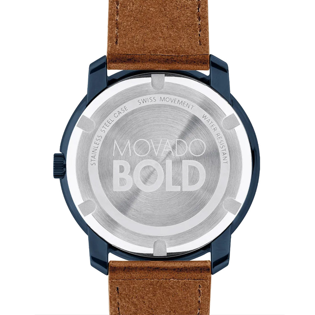 Movado - Bold 44 mm Ink Blue Dial Cognac Leather Band - 3600470