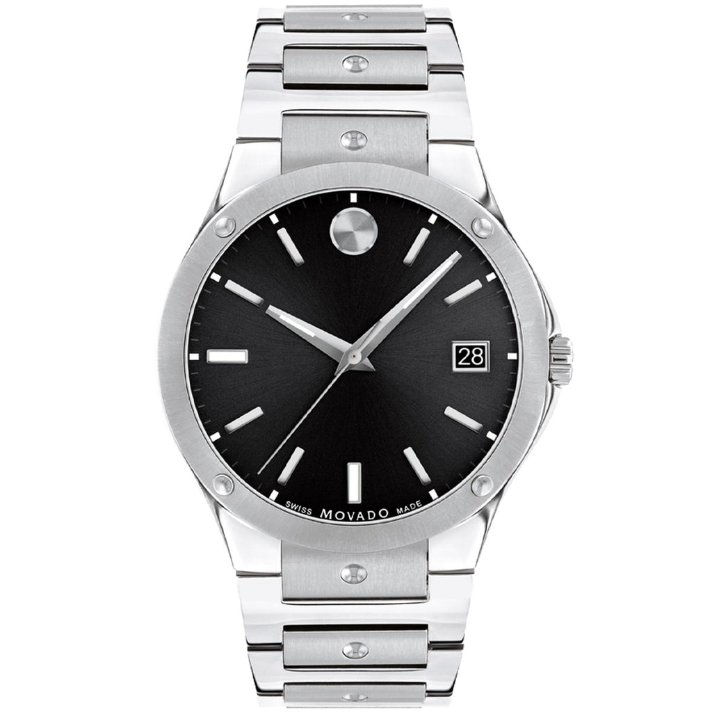 Movado - SE 41 mm Stainless Case & Bracelet Black Dial - 0607541