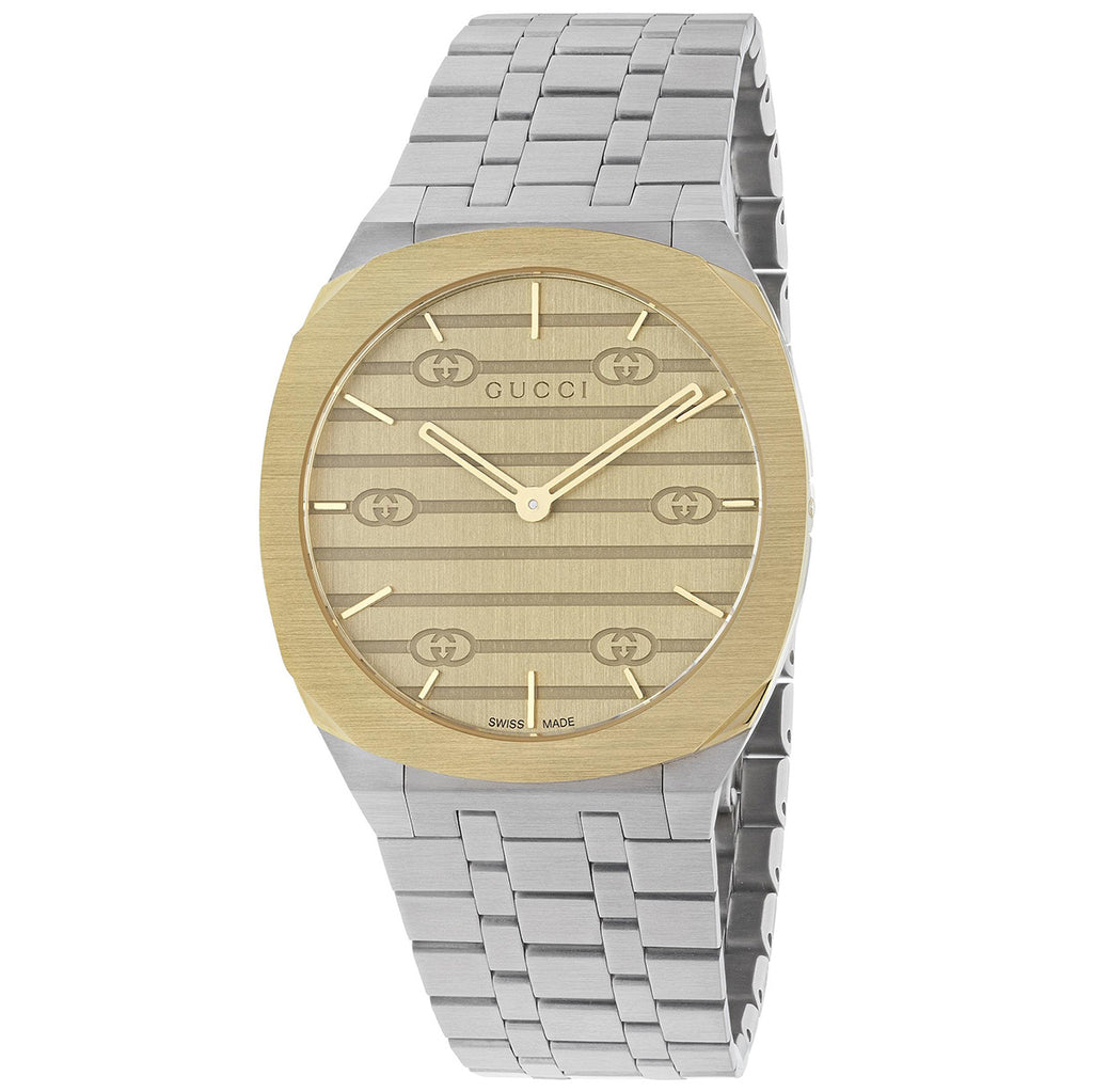 GUCCI 25H 38 mm 18k Gold Plated Bezel Steel Case Interlocking G Motif - YA163405