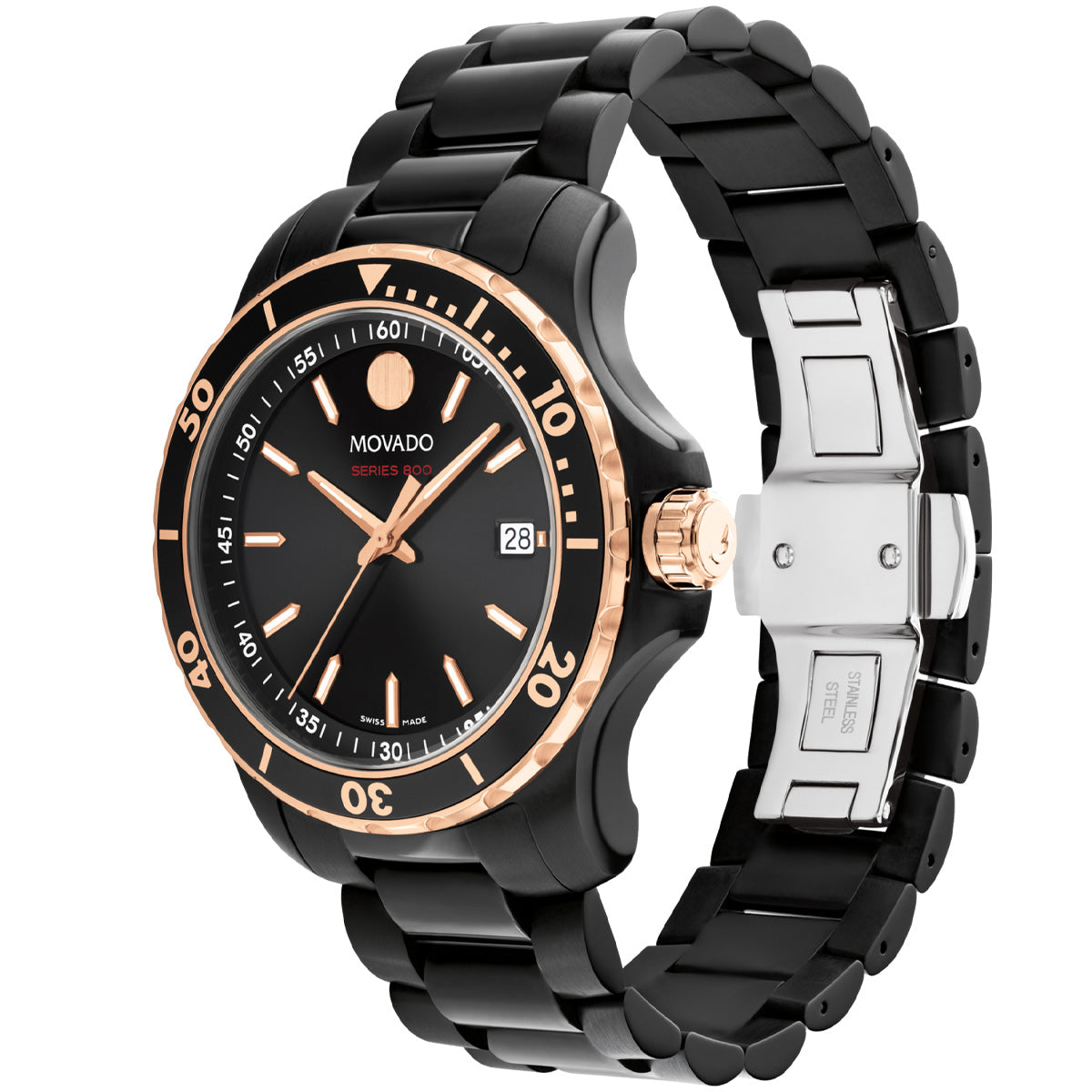 Movado - 800 Series 40 mm Rose Gold & Ebony Black Steel Case 