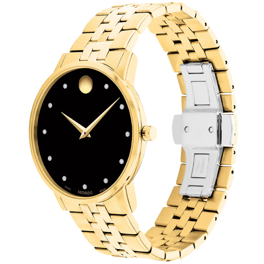 Movado - Museum Classic 40 mm Yellow Gold PVD Bracelet Diamond Dial - 0607625