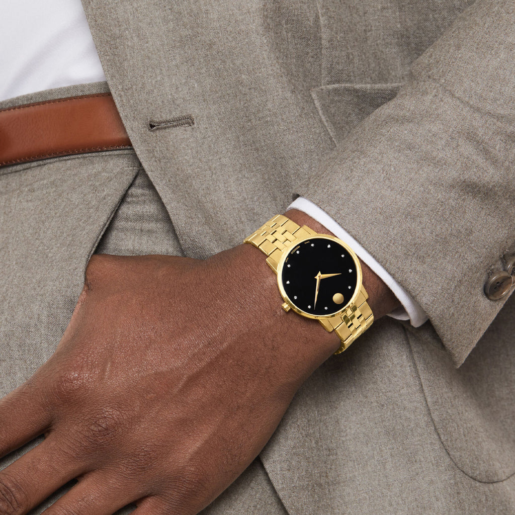 Movado - Museum Classic 40 mm Yellow Gold PVD Bracelet Diamond Dial - 0607625