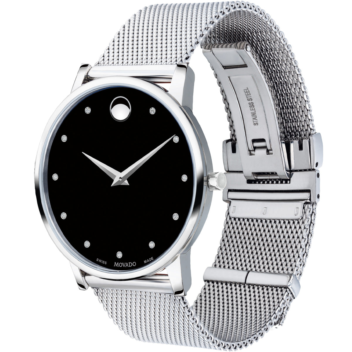 Movado Museum Classic 40 mm Diamond Dial Stainless Case Mesh Bracele Jewelry Pavilion