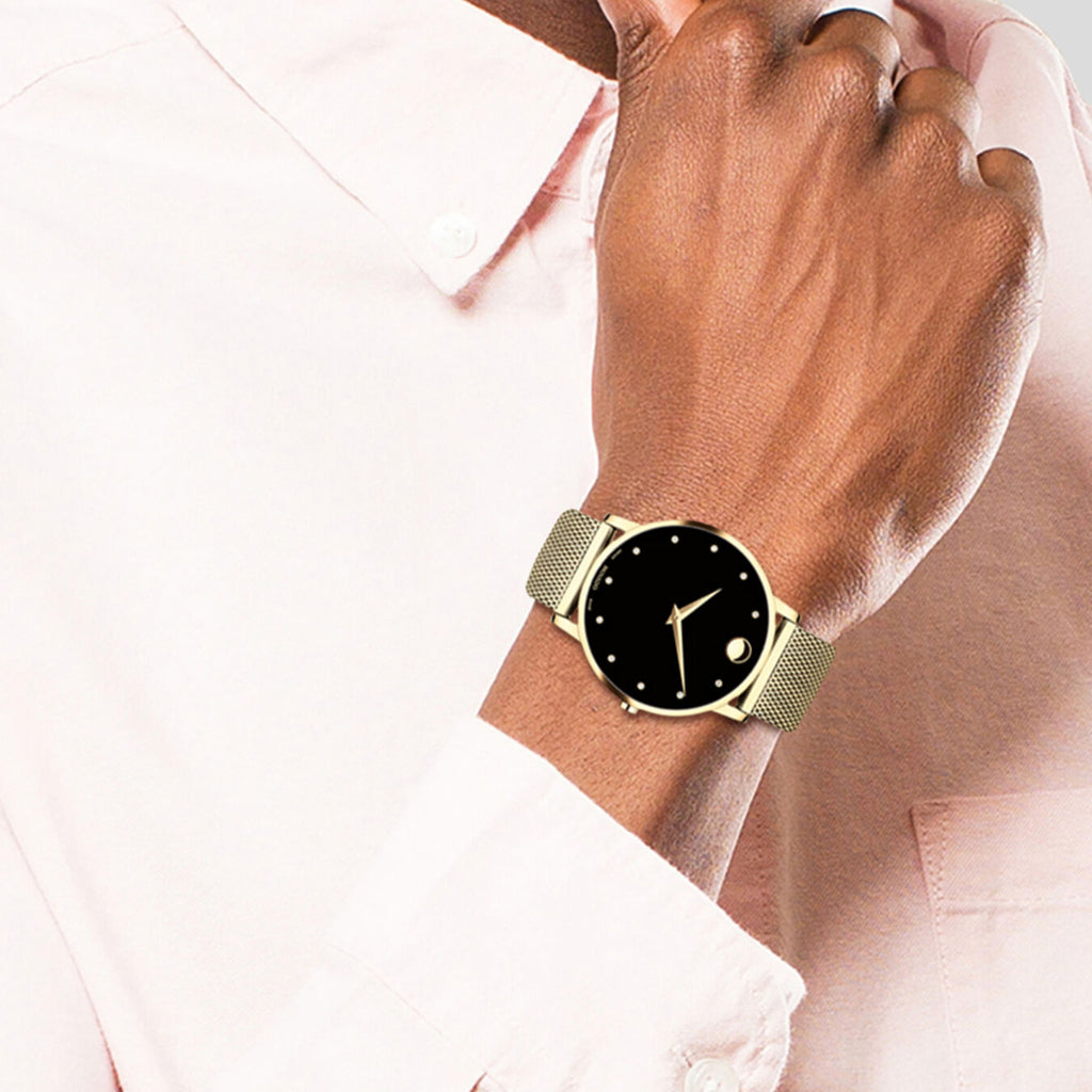 Movado - Museum Classic 40 mm Diamond Dial Yellow Gold PVD Mesh Bracelet - 0607512