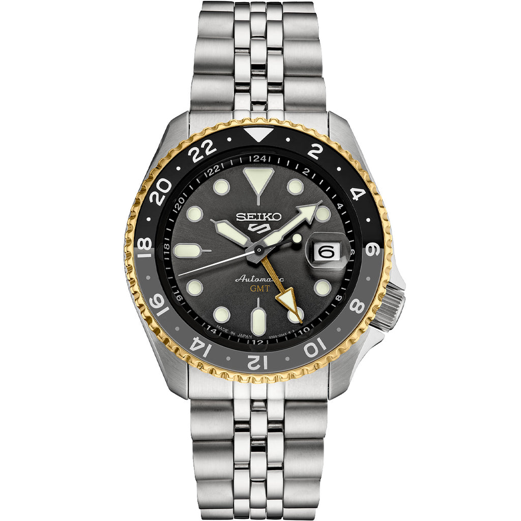 Seiko - 5 Sports SKX GMT Gray Dial Automatic Stainless Gold Bezel Bracelet - SSK021