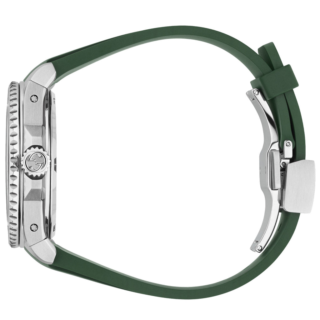 GUCCI Dive 40 mm Steel Case Rubber Strap 300 m Green Dial Ceramic Bezel - YA136360
