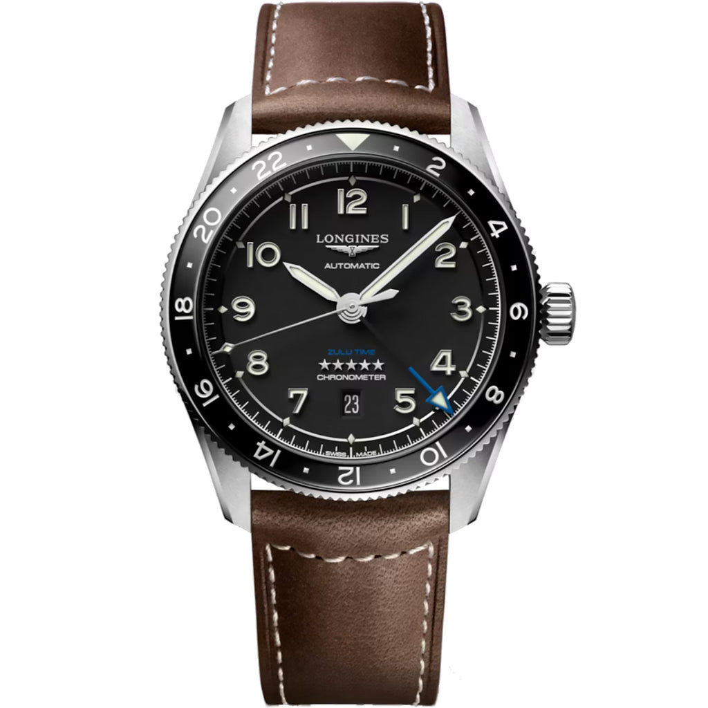 Longines - Spirit Zulu Time GMT 42 mm Black Dial Automatic Leather - L38124532