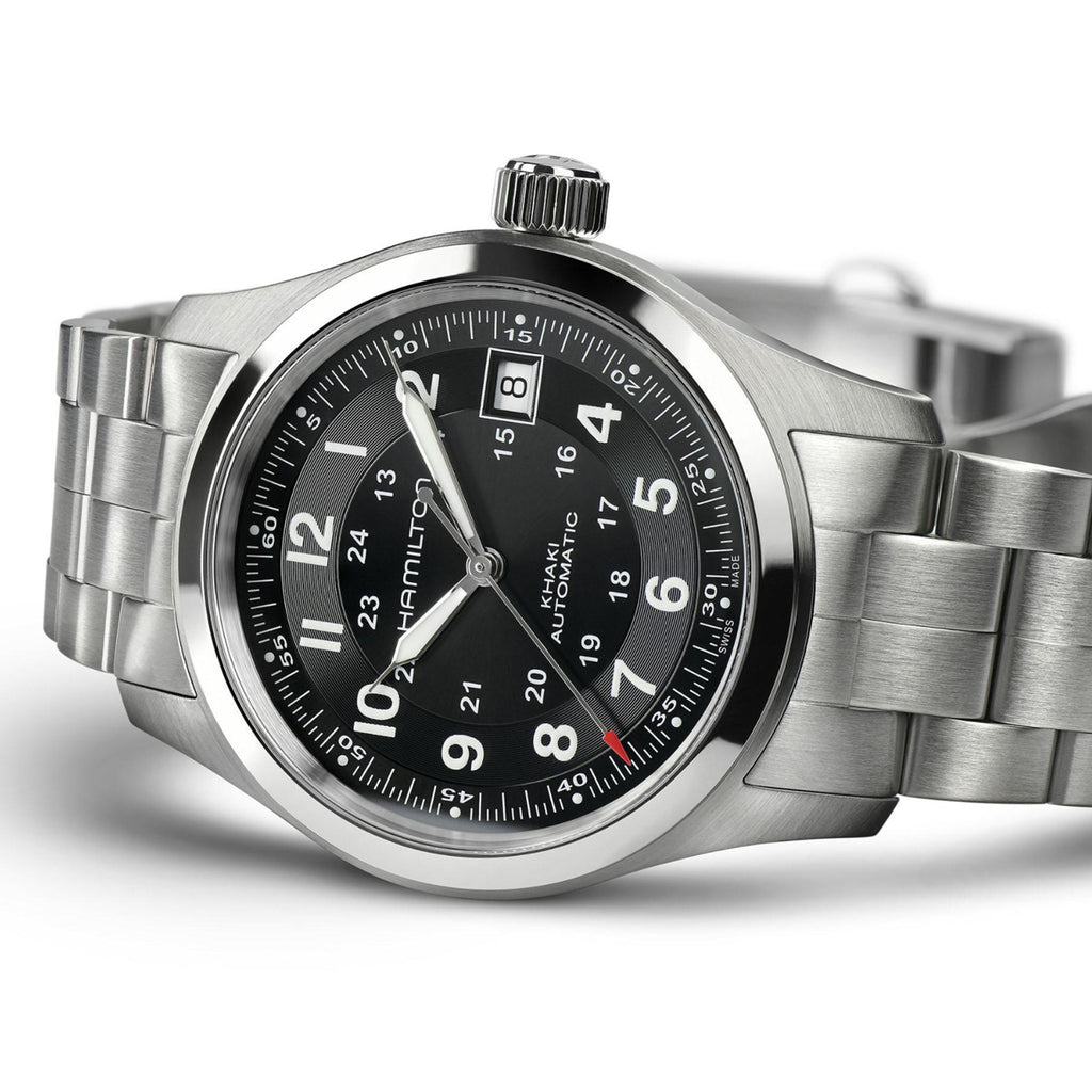 Hamilton - Khaki Field 38 mm Automatic Stainless Bracelet Black Dial Date - H70455133