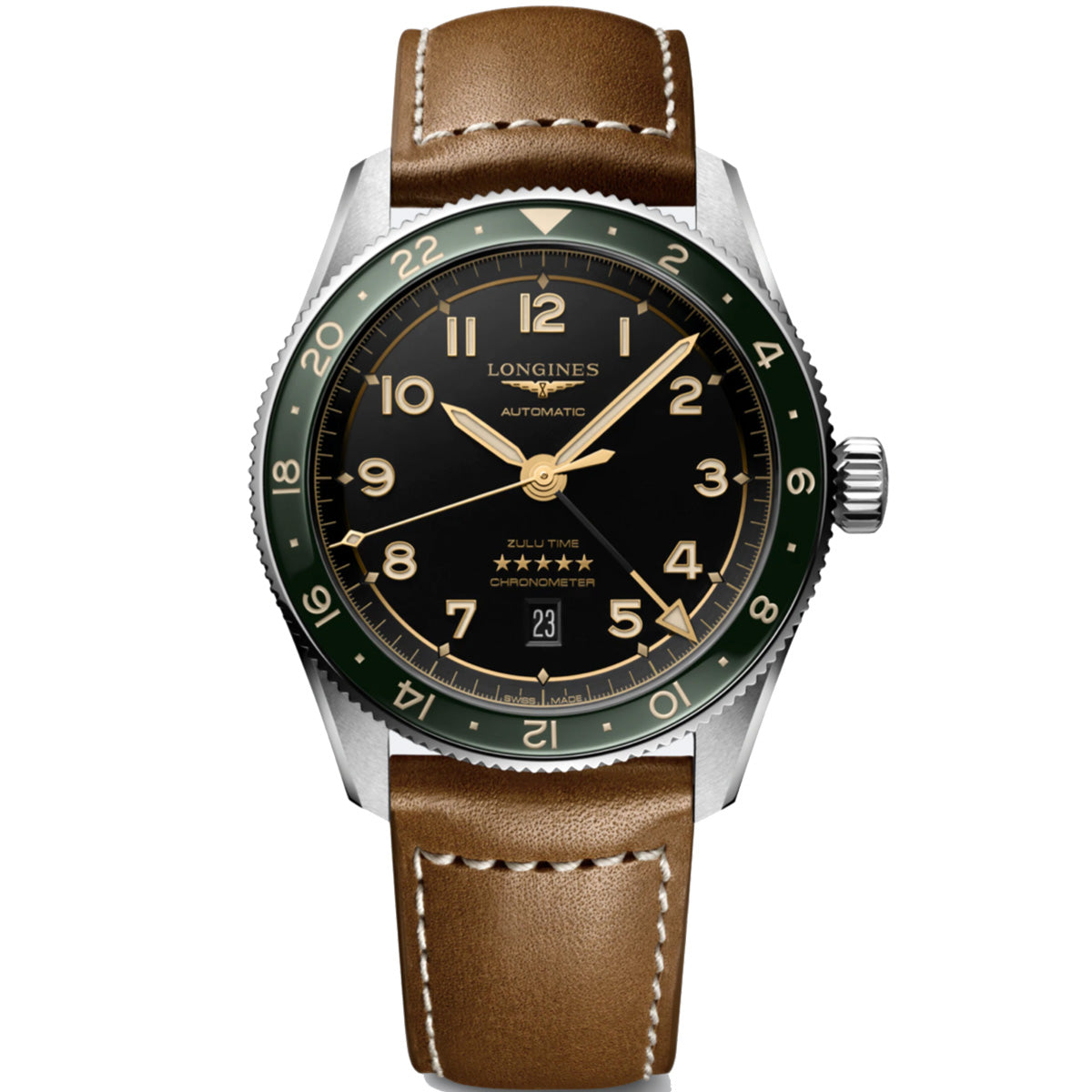 Longines - Spirit Zulu Time GMT 42 mm Green Bezel Anthracite Dial