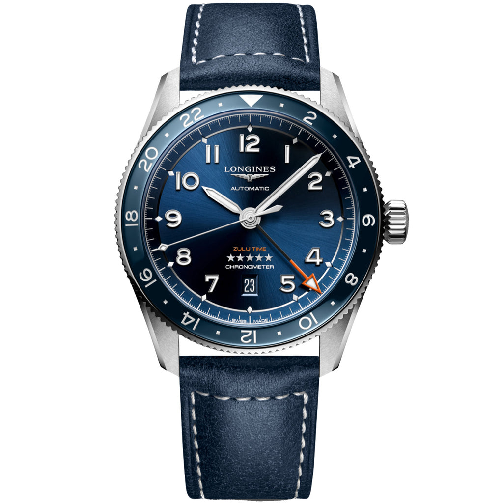 Longines - Spirit Zulu Time GMT 42 mm Blue Dial Stainless Leather - L38124932