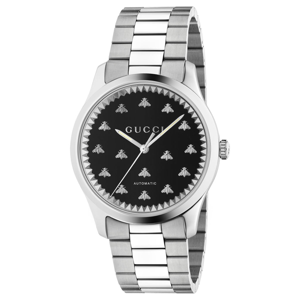 Gucci G-Timeless With Bee Motif 42 mm Automatic Black Onyx Dial Steel Bracelet - YA126283