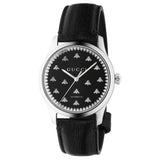 Gucci G-Timeless With Bee Motif 42 mm Automatic Black Onyx Dial Leather Band - YA126286