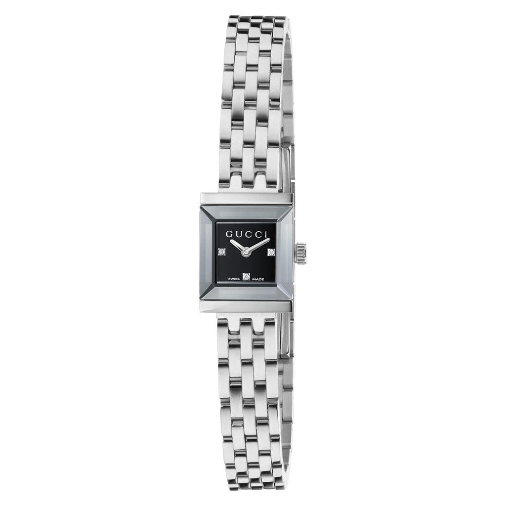 Gucci G-Frame  18 mm Steel Bracelet Black Diamond Dial M3 - YA128507