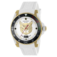 Load image into Gallery viewer, GUCCI Dive 40 mm M3 Feline Cat Dial Yellow Gold PVD White Rubber Band - YA136322