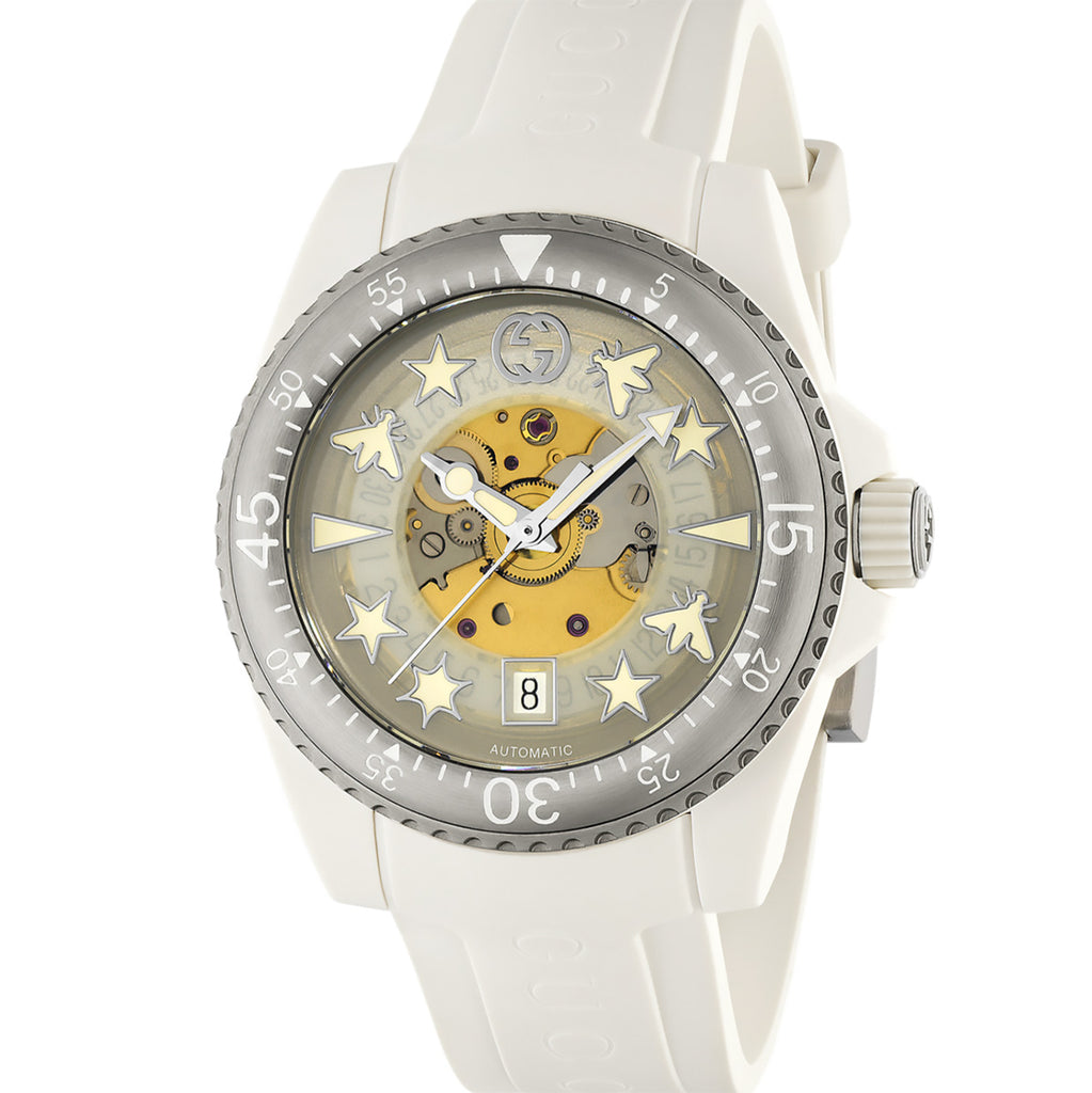 GUCCI Dive 40 mm Recycled Steel & Bio-Plastic White Transparent Dial Date - YA136343