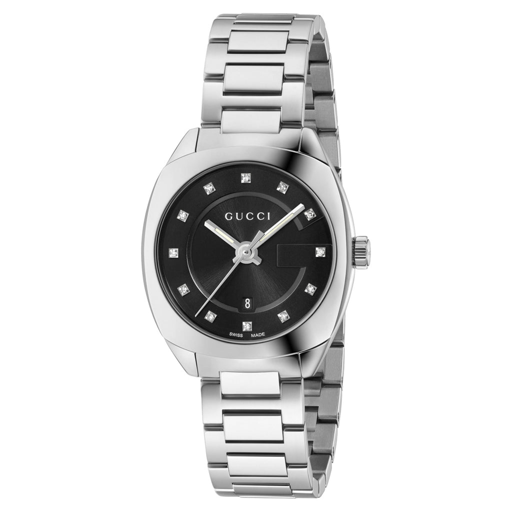 Gucci GG2570 29 mm M3 Black Sun-Brushed Diamond Dial Steel Bracelet - YA142503