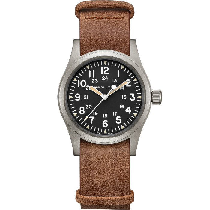 Hamilton - Khaki Field 38 mm Mechanical Leather Band Black Dial - H69439531