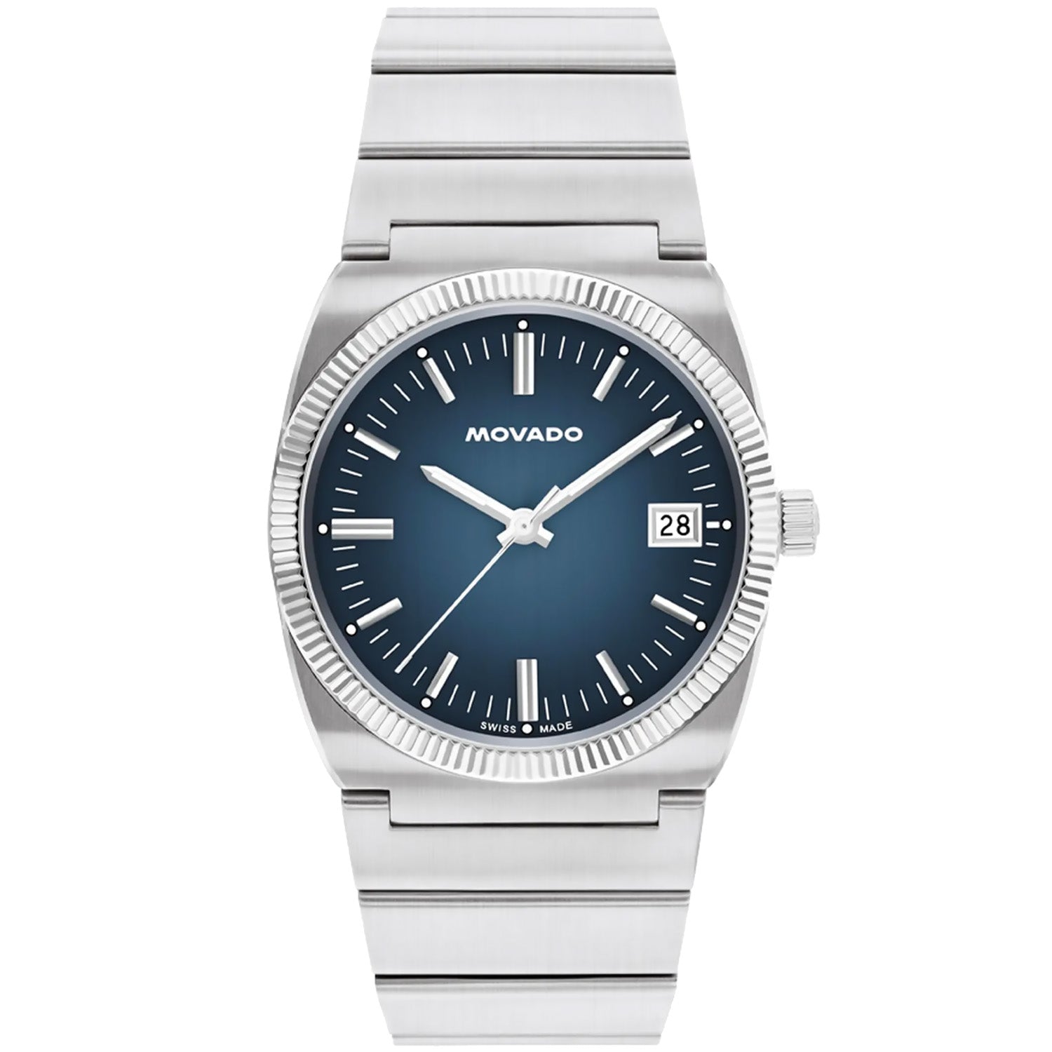 Movado - Heritage Series Ondoplan 36 mm Blue Dial Fluted Bezel