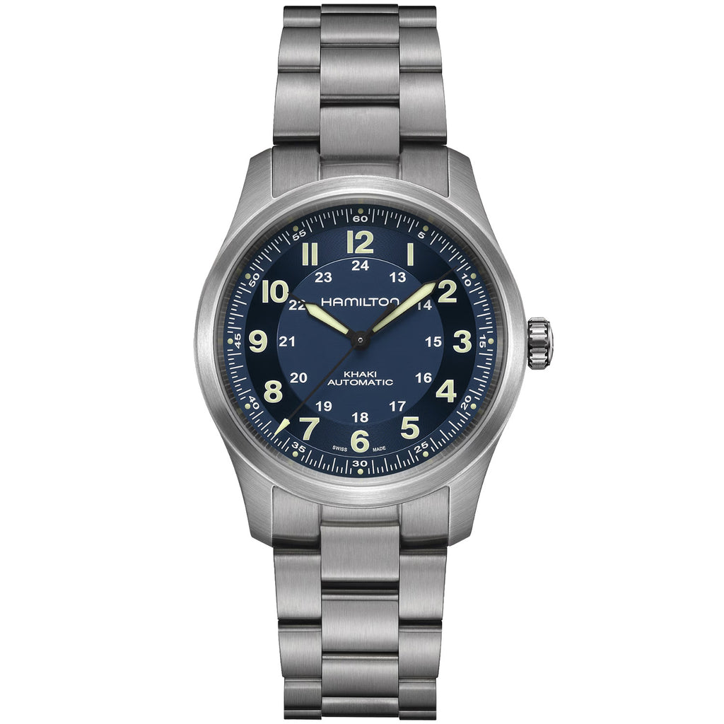 Hamilton - Khaki Field 38 mm Automatic Titanium Blue Dial Bracelet - H70205140