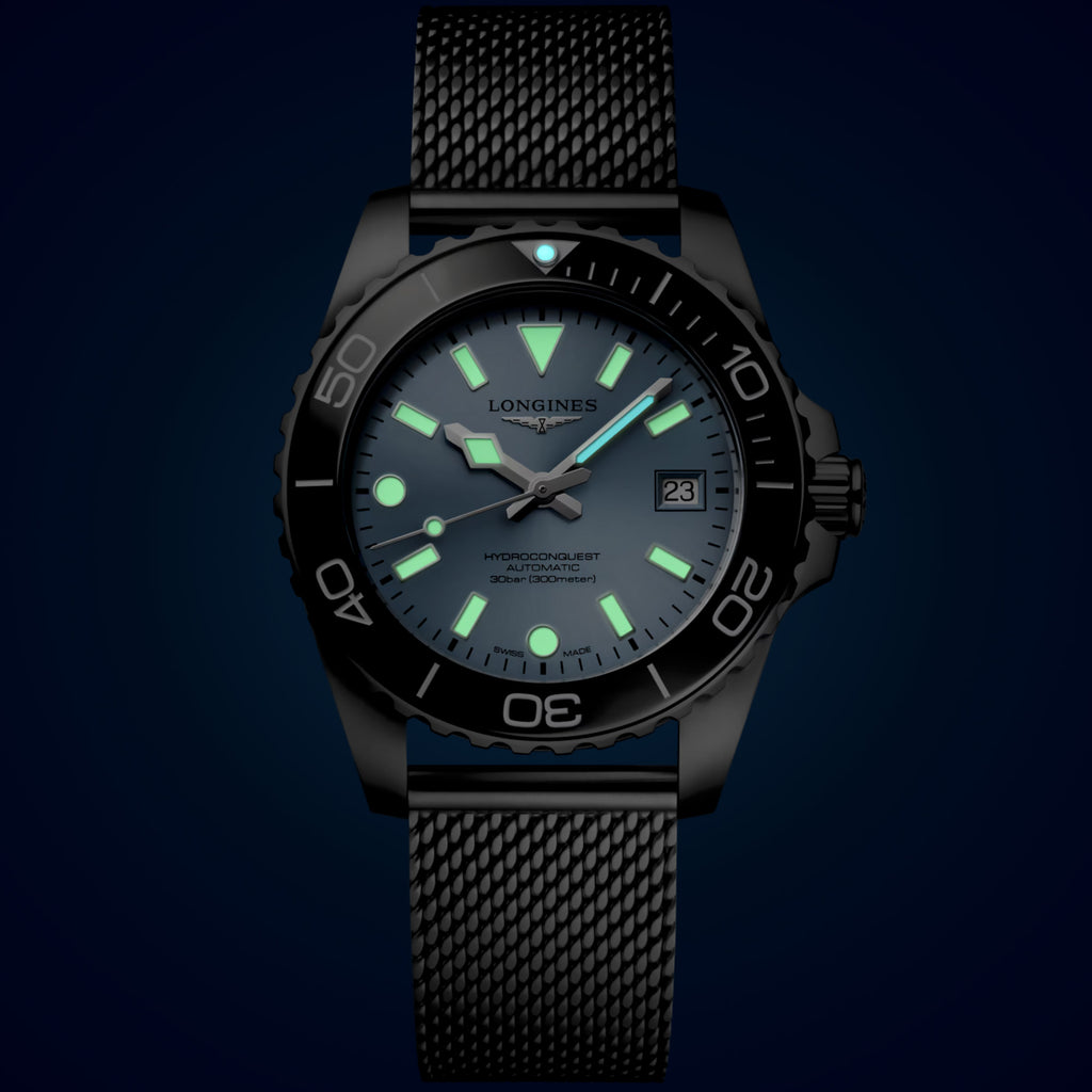 Longines - HyroConquest 39 mm Automatic Black Bezel Frosted Blue Dial - L37794996