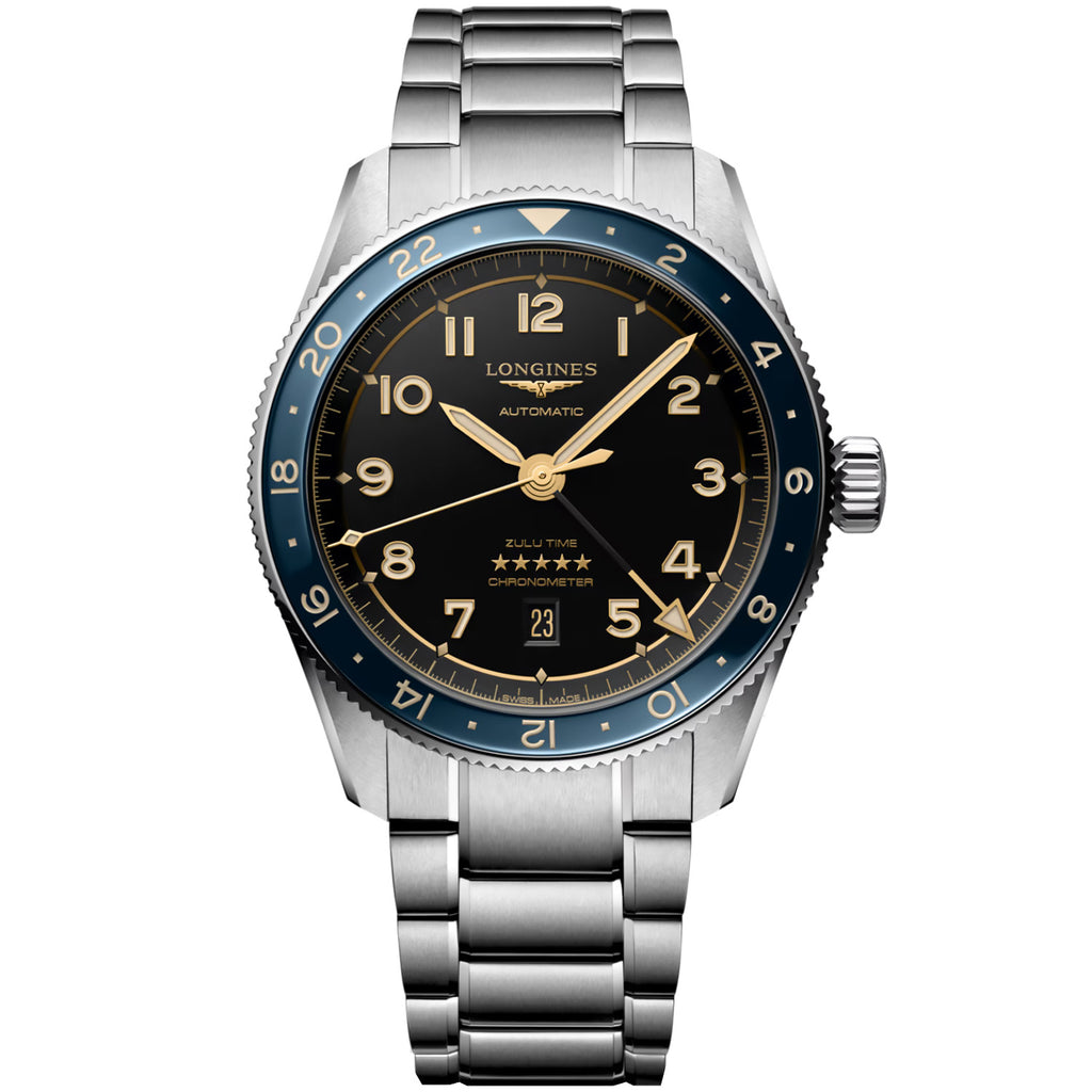 Longines - Spirit Zulu Time GMT 42 mm Anthracite Dial Blue Bezel Bracelet - L38124606