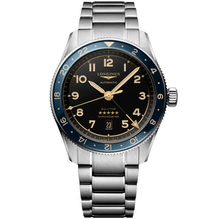 Longines - Spirit Zulu Time GMT 42 mm Anthracite Dial Blue Bezel Bracelet - L38124606