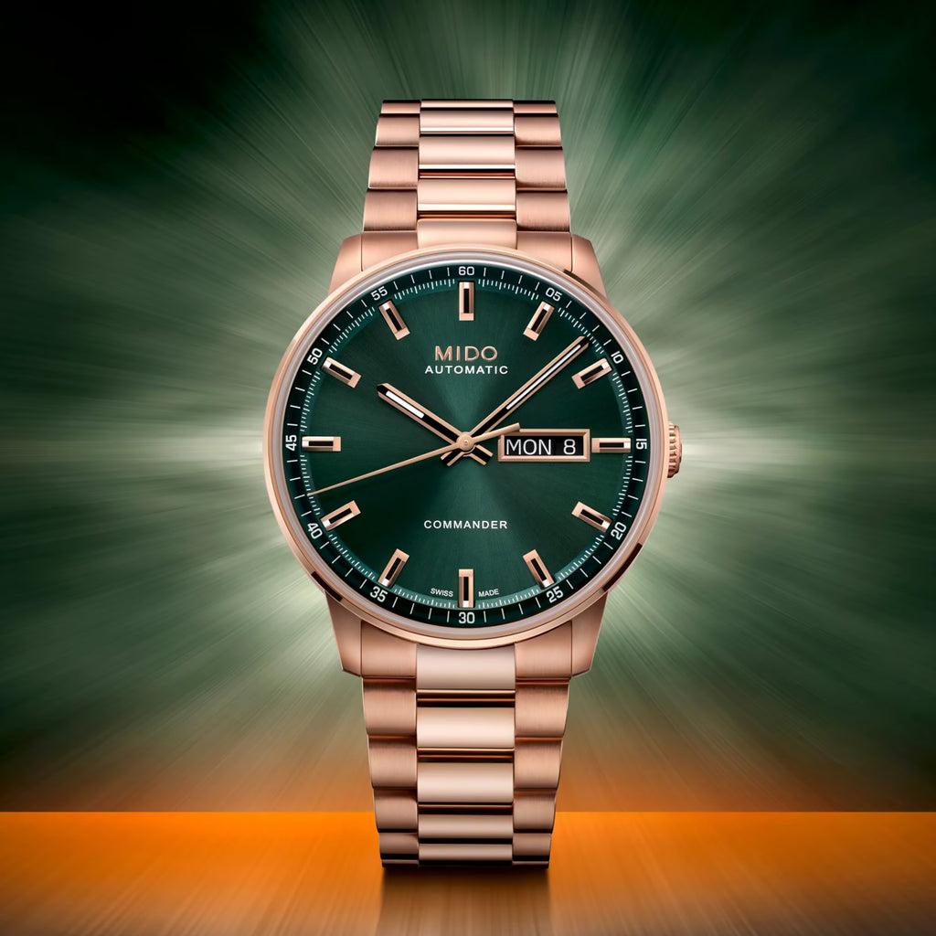 Mido - Commander Datoday 40 mm Green Dial Rose Gold - M0214303309100