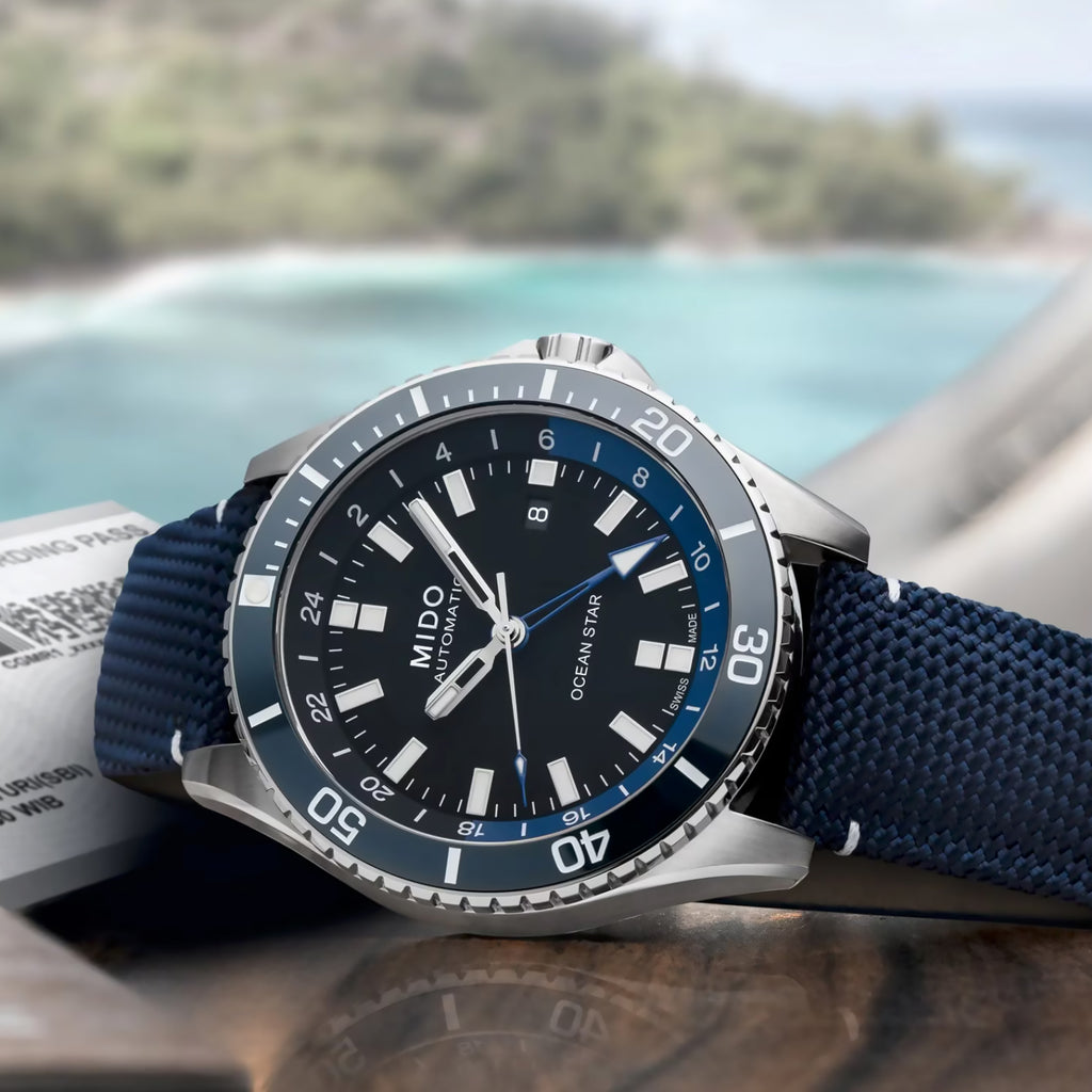 Mido - Ocean Star GMT Blue Dial Leather Strap 44 mm - M0266291705100