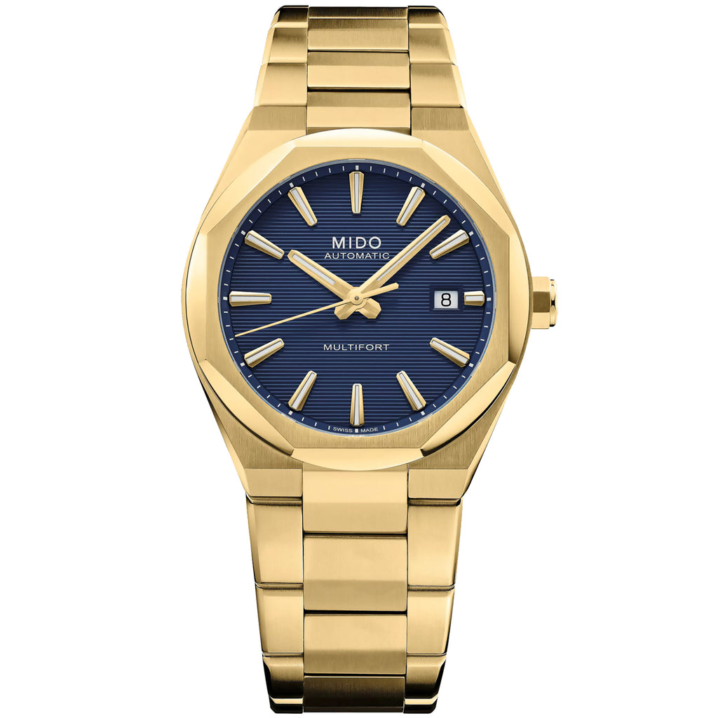 Mido - Multifort 8 One Crown Yellow Gold PVD Blue Dial - M0555073304100
