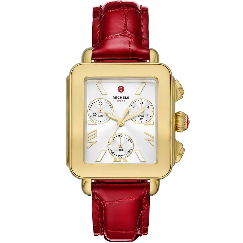 Michele - Deco Sport 18K Gold-Plated Ruby Red Leather - MWW06K000065