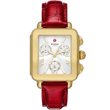 Load image into Gallery viewer, Michele - Deco Sport 18K Gold-Plated Ruby Red Leather - MWW06K000065