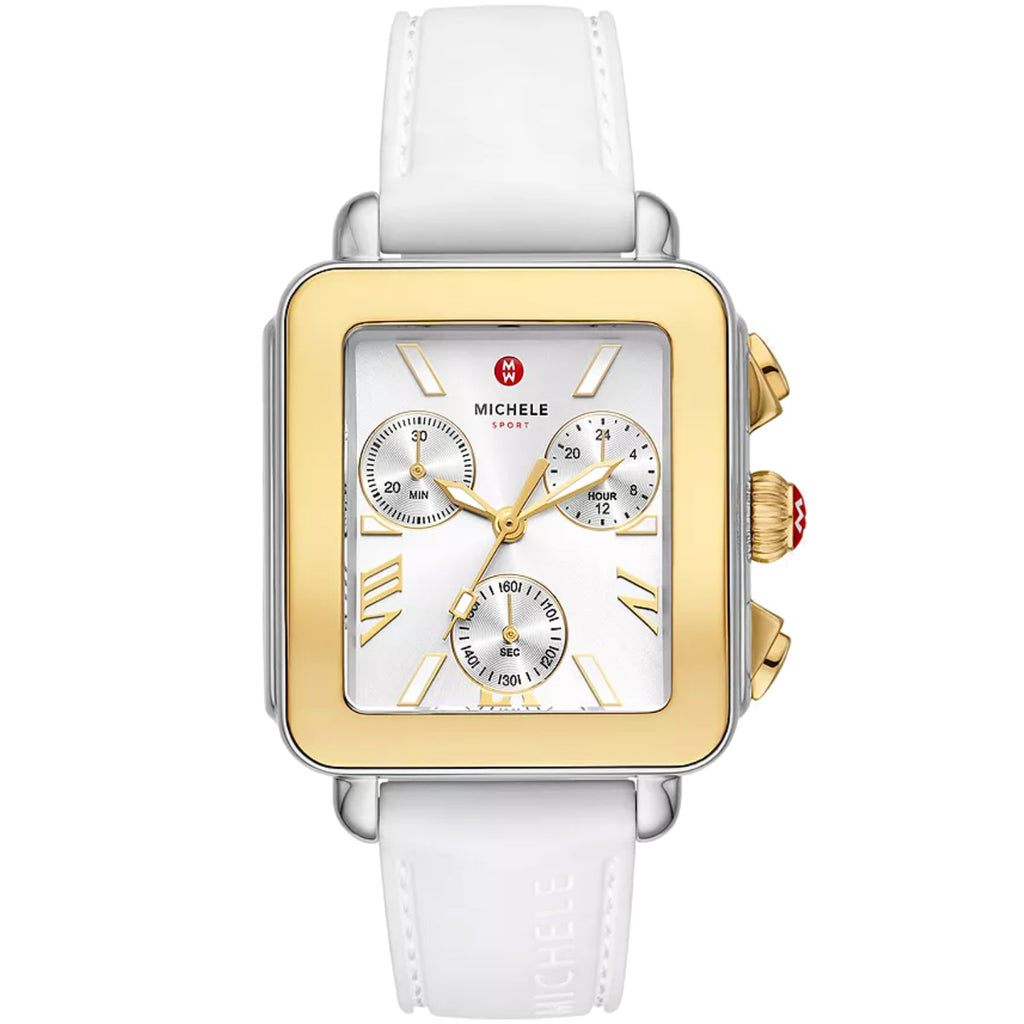 Michele - Deco Sport Chronograph Gold-Plated White Silicone Band - MWW06K000069