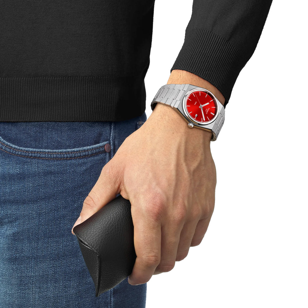 Tissot - PRX 40 mm Quartz Red Dial Steel Bracelet - T1374101142100
