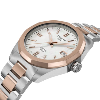 Tissot - PRC100 Solar 34 mm Mother of Pearl Dial Steel Carnation Gold Case - T1518222211100