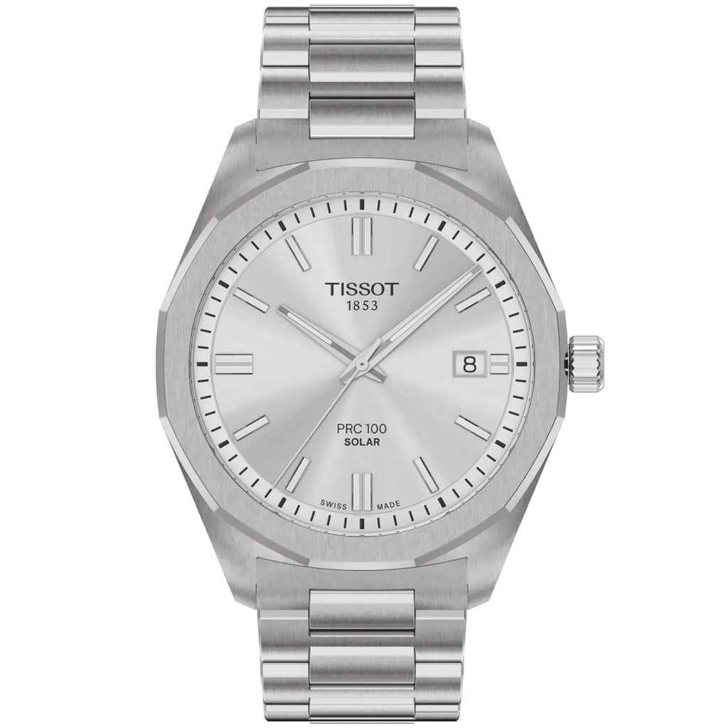 Tissot - PRC100 Solar 39 mm Silver Dial Steel Bracelet - T1514221103100