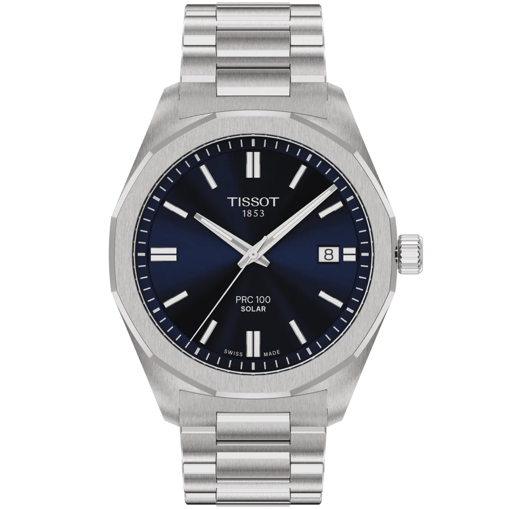 Tissot - PRC100 Solar 39 mm Blue Dial Steel Bracelet - T1514221104100