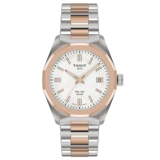 Tissot - PRC100 Solar 34 mm Mother of Pearl Dial Steel Carnation Gold Case - T1518222211100