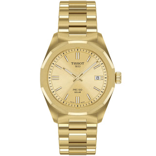 Tissot - PRC 100 Solar 34 mm Yellow Gold PVD Case Champagne Dial - T1518223302100