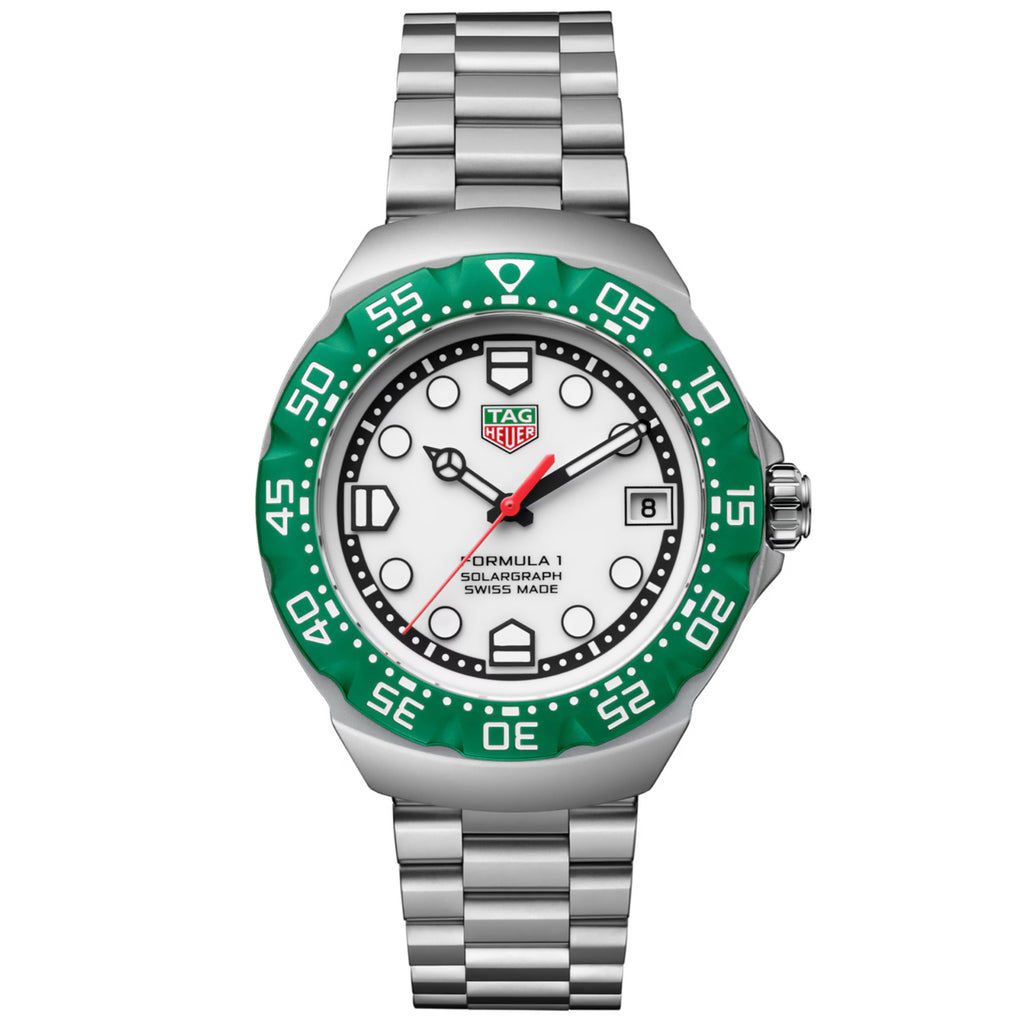 TAG Heuer - Formula 1 Solargraph 38 mm Opaline White Dial Green Bezel - WBY111E.BA0042