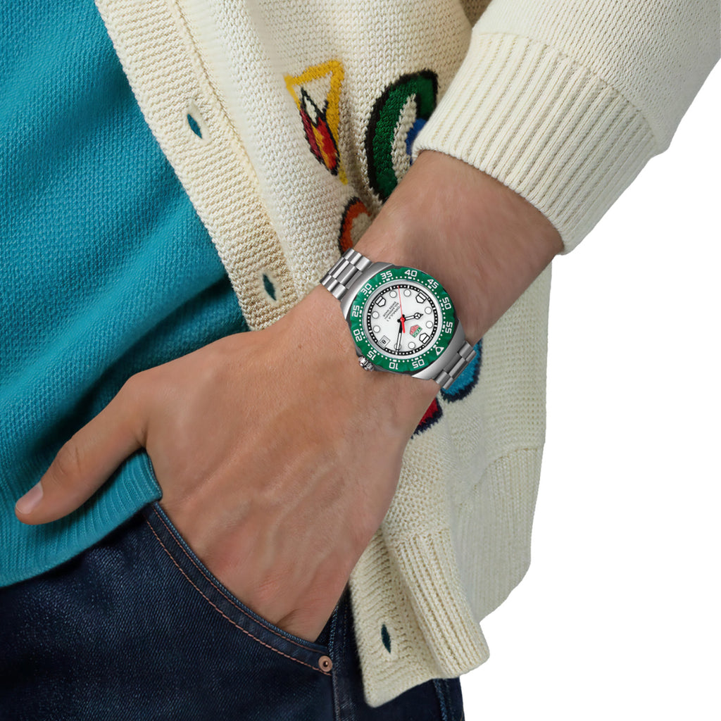 TAG Heuer - Formula 1 Solargraph 38 mm Opaline White Dial Green Bezel - WBY111E.BA0042