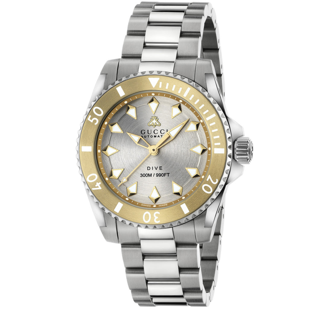 Gucci - Dive 40 mm Steel Case 18k Gold Plated Bezel Bee Dial - YA136357