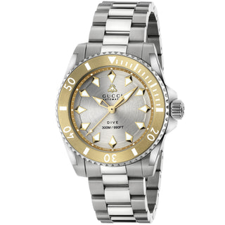 GUCCI Dive 40 mm Steel Case 18k Gold Plated Bezel Bee Dial - YA136357