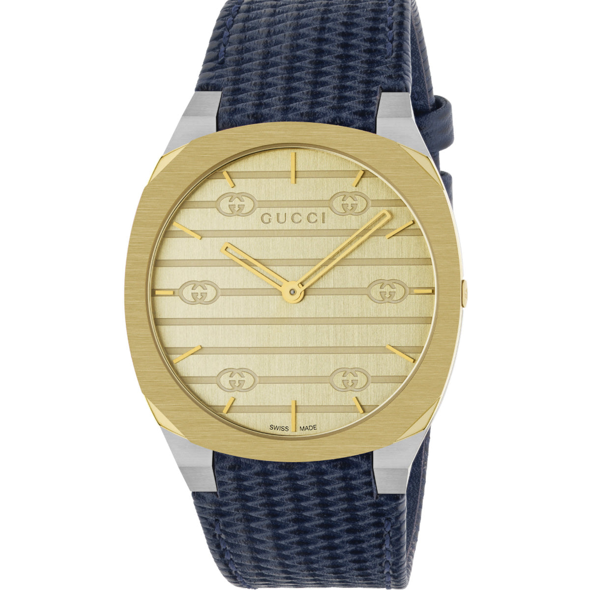 GUCCI 25H 38 mm 18k Gold Plated Bezel Steel Case Leather Strap