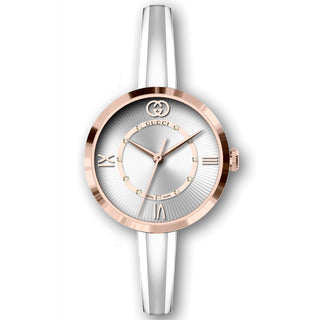 GUCCI Model 2000 Pink Gold Bezel Diamond Dial Bangle Bracelet - YA167524
