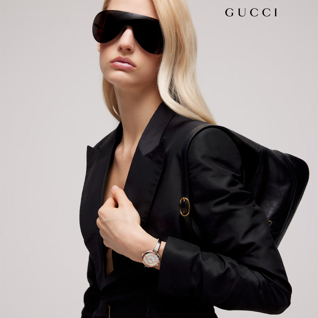 GUCCI Model 2000 Pink Gold Bezel Diamond Dial Bangle Bracelet - YA167524